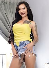 Watch tattooed ladyboy Candy as she strips down to reveal her flawless body with big boobs, her gorgeous ass, and her perfect cock